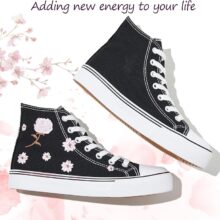 kufeiti Women’s High Top Canvas Sneakers Canvas Shoes Lace up- EMBROIDERY BLACK