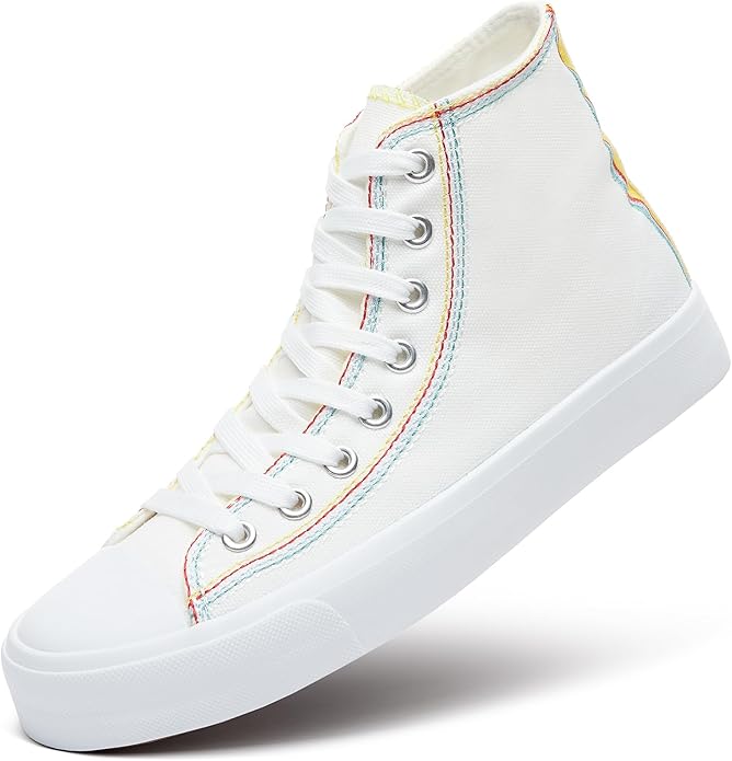ZGR Womens Canvas Sneakers High Top Lace ups Casual Walking Shoes- WHITE - Image 4