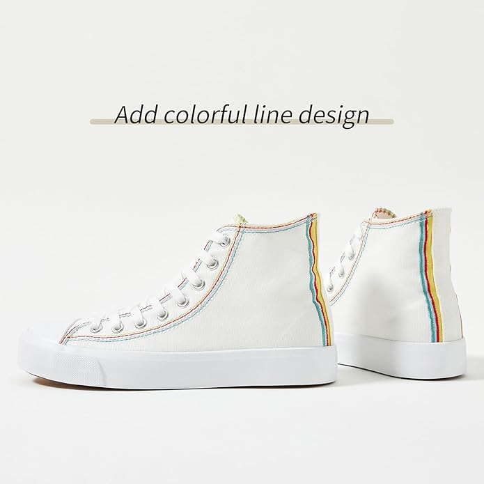 ZGR Womens Canvas Sneakers High Top Lace ups Casual Walking Shoes- WHITE - Image 3