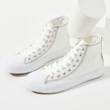 ZGR Womens Canvas Sneakers High Top Lace ups Casual Walking Shoes- WHITE