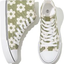 kufeiti Women’s High Top Canvas Sneakers Canvas Shoes Lace up- OLIVE LEAF