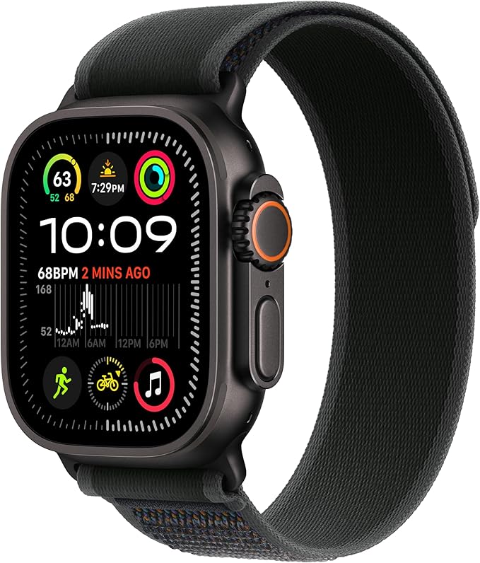 Apple Watch Ultra 2 GPS + Cellular 49mm Smartwatch, Sports Watch with Black Rugged Titanium Case with Black Trail Loop – BLACK