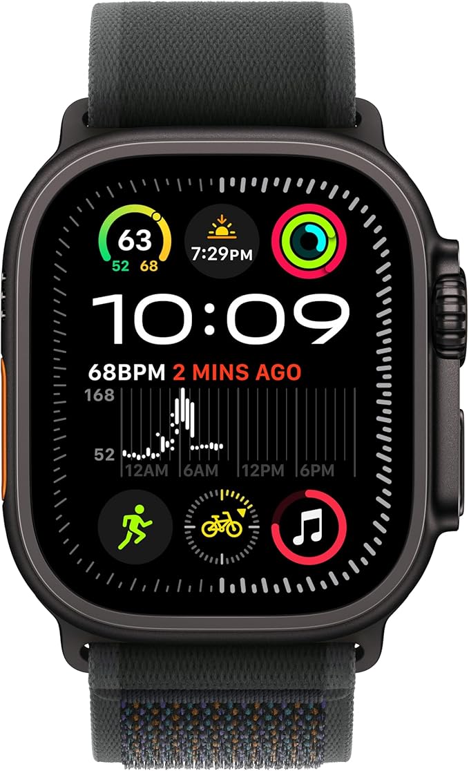 Apple Watch Ultra 2 GPS + Cellular 49mm Smartwatch, Sports Watch with Black Rugged Titanium Case with Black Trail Loop- BLACK