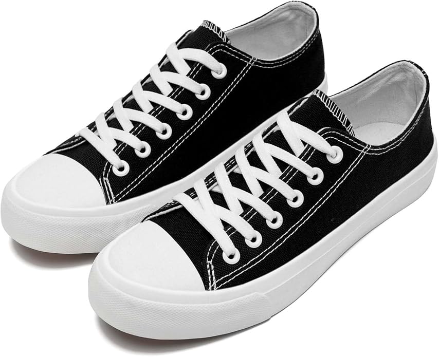 Womens Canvas Shoes Low Top Sneakers- BLACK