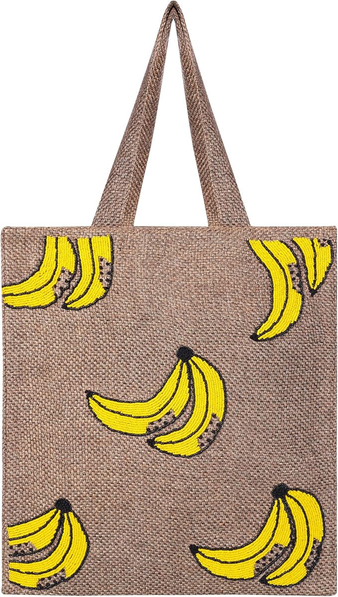 AmolikabyAnika Women Bohemian Beige Collection Of Large Tote Bags- BANANA EMROIDERY