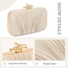 Freie Liebe Clutch Purses for Women Evening Bag Pleated Clutch Bag with Chain for Wedding Party- GOLD