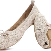 HEAWISH Women’s Flats Shoes Comfortable Black Beige Flats- BEIGE