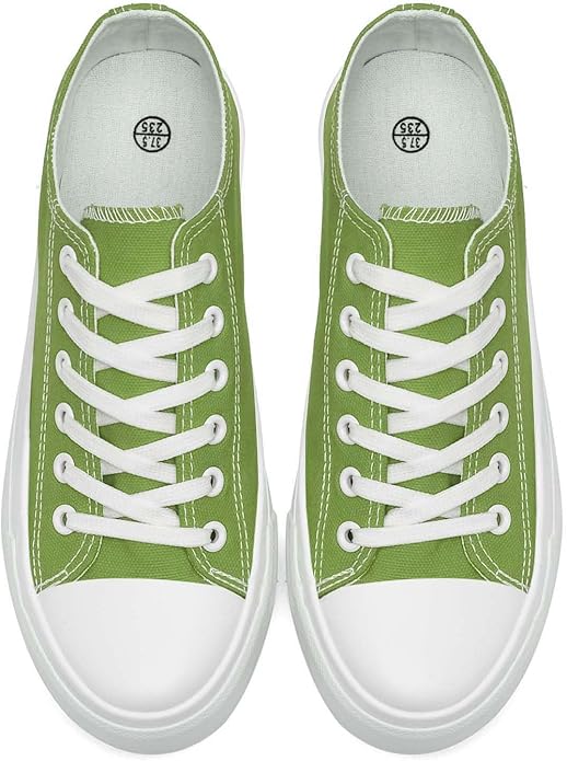 Womens Canvas Shoes Low Top Sneakers Lace Up Canvas Shoes- LEMON GREEN