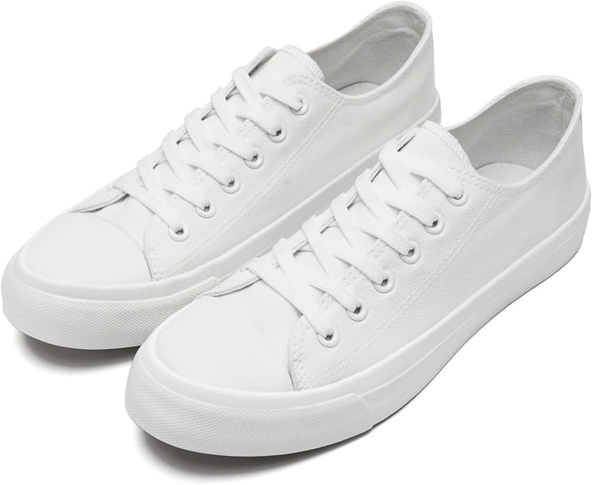 Womens Canvas Shoes Low Top Sneakers Lace Up Canvas Shoes- WHITE