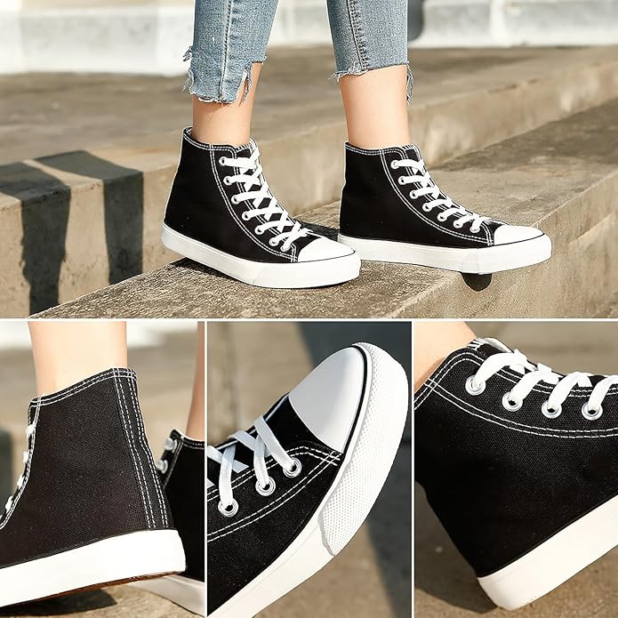 ZGR Womens Canvas Sneakers High Top Lace ups Casual Walking Shoes- HIGH TOP BLACK