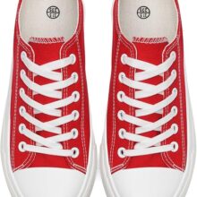Womens Canvas Shoes Low Top Sneakers Lace Up Canvas Shoes-  RED