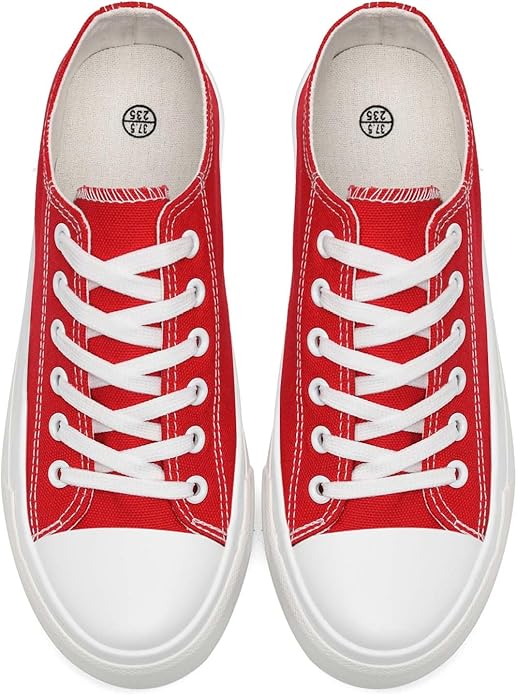Womens Canvas Shoes Low Top Sneakers Lace Up Canvas Shoes-  RED