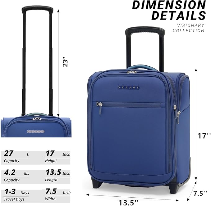 Verage Underseat Carry On Luggage with Spinner Wheels- NAVY BLUE - Image 3
