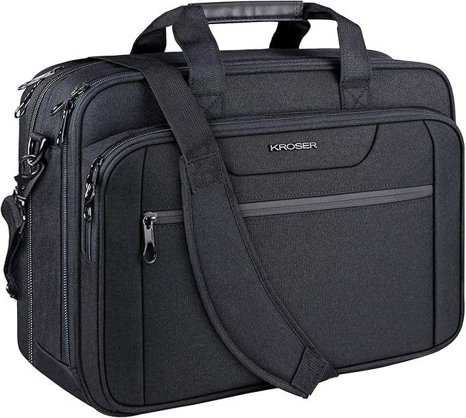 KROSER 17.3-18.5″ Laptop Bag Laptop Briefcase Shoulder Bag Expandable Capacity For Travel/Business/Men-Black