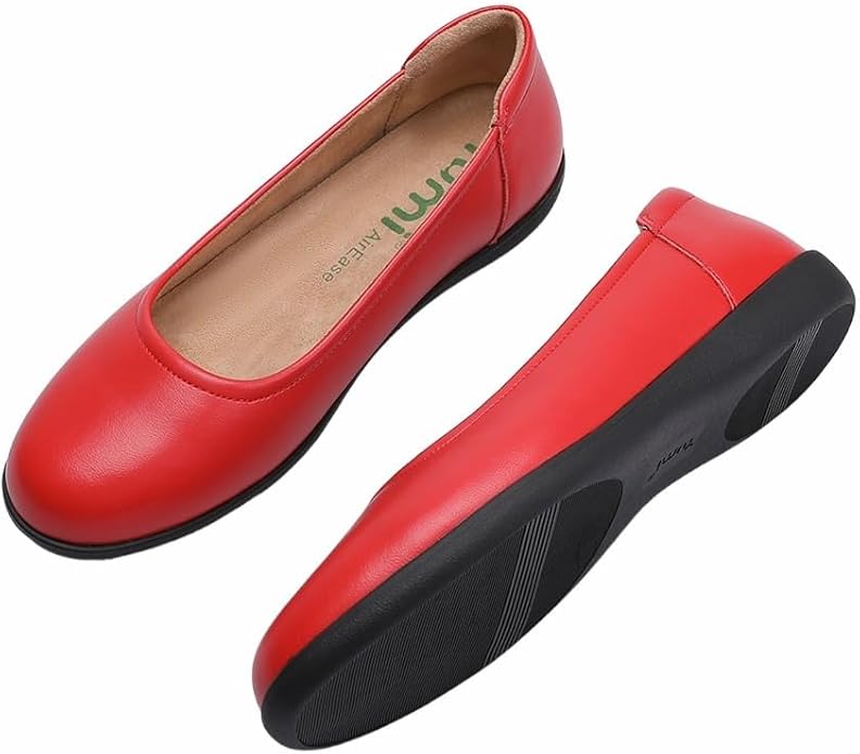 Yumi AirEase Ballet flats women soft leather shoes- RED