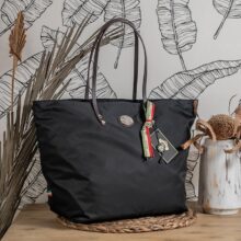Orobianco Barrady Tote Bag - Black Nylon/Brown Leather