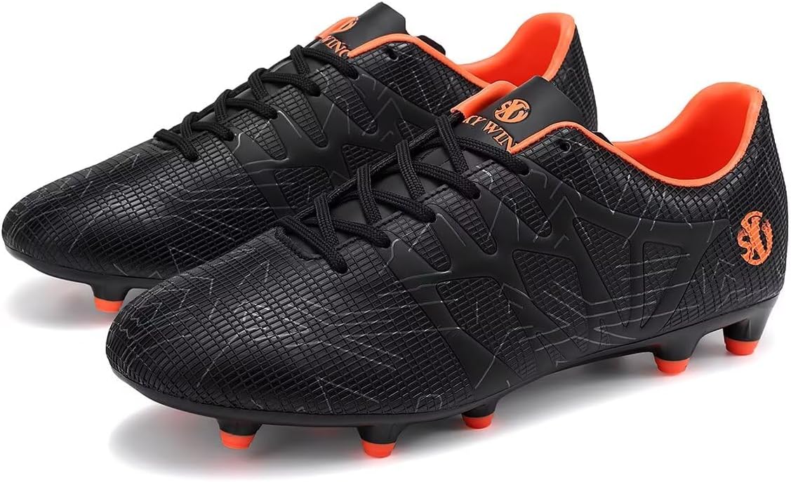 Men’s Soccer Cleats Women’s Football Shoes- BLACK ORANGE