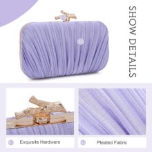 Freie Liebe Clutch Purses for Women Evening Bag Pleated Clutch Bag with Chain for Wedding Party- LIGHT PURPLE