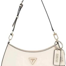 GUESS Womens Noelle Top Zip Shoulder Bag Handbag- WHITE