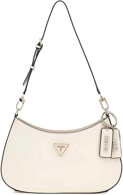 GUESS Womens Noelle Top Zip Shoulder Bag Handbag- WHITE