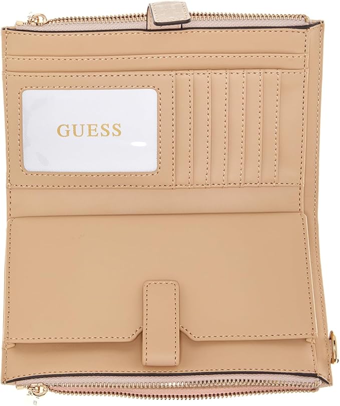 GUESS Women’s Laurel Double Zip Organizer Wallet- LATTE LOGO