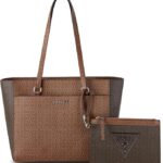 GUESS Womens Delphine Tote Handbag- COCOA